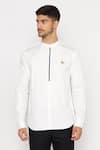 Buy_Lacquer Embassy_White 100% Cotton Embroidery Antler Motif James Shirt  _Online_at_Aza_Fashions