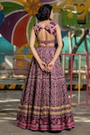 Buy_Irrau by Samir Mantri_Multi Color Dupion Printed Floral Chevron Plunge V Neck Lehenga Set _Online_at_Aza_Fashions