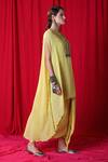 Buy_Enech_Yellow Shimmer Georgette Embroidered Kimono Tunic And Draped Skirt Set  _Online_at_Aza_Fashions