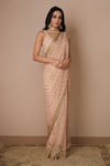 Buy_Astha Narang_Pink Net Embroidered Nakshi Scoop Neck Checkered Saree With Blouse  _Online_at_Aza_Fashions