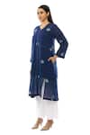 Shop_Khat_Blue Handloom Cotton Tassels, Lace V-neck Polka Dot Pattern Dress Pant Set _Online_at_Aza_Fashions