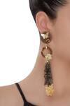 Shop_Madiha Jaipur_Black Gold Plated Uncut Earrings_at_Aza_Fashions