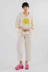 Buy_Tussah By Siddhi Shah_Off White , Handloom Patchwork V-neck Shirt And Pant Set _Online_at_Aza_Fashions