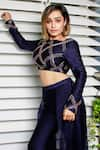 Masumi Mewawalla_Blue Raw Silk Boat Crop Top With Pant  _at_Aza_Fashions