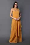 Buy_Swatee Singh_Yellow Crepe, Georgette Round Neck Sheer Yoke Jumpsuit _Online_at_Aza_Fashions