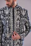 Buy_Kasbah_Blue Velvet Embroidery Floral Sherwani _Online_at_Aza_Fashions