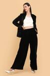 Buy_Label Ivish_Black , Velvet, Satin Round Neck Blazer Flared Trouser Set _Online_at_Aza_Fashions