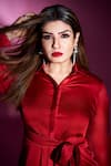 Buy_Garima Bindal_Red Pure Modal Satin Solid Collared Neck Shirt And Button-down Pant Set _Online_at_Aza_Fashions