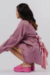 Buy_Tussah By Siddhi Shah_Purple Cotton Collared Back Tie-up Shirt And Shorts Set _Online_at_Aza_Fashions