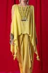 Buy_Enech_Yellow Shimmer Georgette Embellished Kimono Cape And Draped Skirt Set  _Online_at_Aza_Fashions