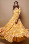 Buy_Ahi Clothing_Yellow Natural Crepe Digital Print Geometric Patterns V Short Kurta Lehenga Set _Online_at_Aza_Fashions