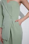 Buy_Pocketful Of Cherrie_Green Crepe Plain One Shoulder Notched Lapel Asymmetric Solid Jumpsuit  _Online_at_Aza_Fashions