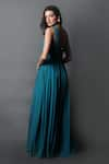 Buy_Swatee Singh_Blue Georgette Solid Sweetheart Neck Pleated And Ruched Gown _Online_at_Aza_Fashions