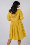 Buy_Tussah by Siddhi Shah_Yellow Cotton Round Cutwork Detail Dress _Online_at_Aza_Fashions