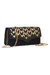 Buy_Aranyani_Black Glided Champa Flower Gold Pattern The Clutch_at_Aza_Fashions