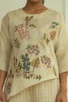 Buy_Oja_Cream Handloom Silk Embroidered Floral Applique Hand Tunic And Pant Set _Online_at_Aza_Fashions