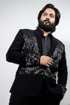 Buy_Hilo Design_Black Imported Suiting Embroidery Cutdana Alish Blazer _Online_at_Aza_Fashions