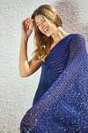 Buy_Style Junkiie_Blue Crepe, Georgette Sequins, Tassels Embroidered One Shoulder Cape Dress_Online_at_Aza_Fashions