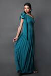 Buy_Swatee Singh_Blue Georgette Solid One Shoulder Ruched Gown _Online_at_Aza_Fashions