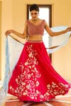 Buy_Kanj by Priyanka A Sakhuja_Magenta Raw Silk Embroidered Dori V Neck Zairah Lehenga Set _Online_at_Aza_Fashions