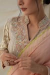 Buy_Kanika Sharma_Grey Saree And Blouse Georgette Embroidered Floral Broad V Double Shaded With _Online_at_Aza_Fashions