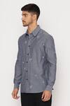 Buy_Lacquer Embassy_Blue Cotton Embroidery Abstract Motif Chambray Shirt _Online_at_Aza_Fashions