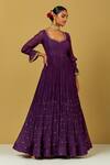 Buy_Ikshita Choudhary_Purple Chanderi Embroidery V-neck Anarkali With Dupatta _Online_at_Aza_Fashions