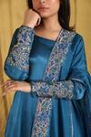 Buy_The Aarya_Blue Maheshwari, Silk, Cotton Embroidery, Placement Floral And Peacock Kurta Set_Online_at_Aza_Fashions