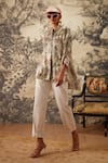 Buy_Kalista_Ivory Viscose Satin Printed Tropical Mandarin Camila Pattern Tunic And Pant Set _Online_at_Aza_Fashions