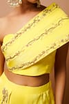 Buy_Ahi Clothing_Yellow Natural Crepe Hand Embroidered Zardosi One Shoulder Bustier And Palazzo Set _Online_at_Aza_Fashions