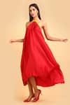 Buy_LABEL IVISH_Red Pure Silk Charmeuse Satin Plain Halter Neck Gathered Dress  _Online_at_Aza_Fashions