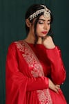 Buy_The Aarya_Red Mashru (exhibits A Face Straight Neck Kurta Cigarette Pant Set _Online_at_Aza_Fashions