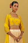 Buy_Ikshita Choudhary_Yellow Top Cotton Silk Printed Floral Patterns U Neck Skirt Set _Online_at_Aza_Fashions