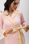 Buy_Dawn And Dusk_Pink Cotton Plain Notched Lapel Collar Solid Wrap Shirt And Pyjama Set _Online_at_Aza_Fashions