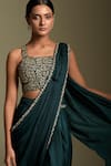 Buy_Two Sisters By Gyans_Green Blouse Georgette Embellished Sequins Square Pre-draped Dhoti Saree With _Online_at_Aza_Fashions