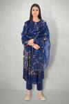 I Am Design_Blue Cotton , Silk Organza, Linen Aari Round Embroidered Kurta Set _Online_at_Aza_Fashions