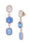 Ishhaara_Blue Crystals Geometric Shape Stone Embellished Earrings _at_Aza_Fashions