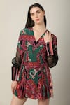 Buy_Limerick by Abirr N' Nanki_Multi Color Crepe Printed V Neck Anya Bishop Sleeves Dress  _Online_at_Aza_Fashions