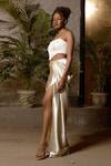 Buy_Zwaan_Ivory Satin Draped Skirt With Front Slit_Online_at_Aza_Fashions