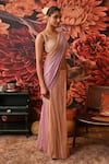 Buy_Moledro_Purple Saree Lurex Hand Embroidered Beads V Neck Rumi Pre-draped With Blouse _Online_at_Aza_Fashions