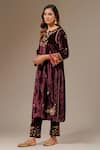 Buy_Anantaa by Roohi_Wine Velvet Embroidered Floral Notched Kurta _Online_at_Aza_Fashions