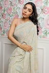 Buy_Paaprika_Green Georgette Handwoven And Hand Embroidered Chikankari Thread & Saree  _Online_at_Aza_Fashions