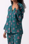 Buy_Label Shreya Sharma_Green Linen Print Floral Lapel Collar Jacket With Pant _Online_at_Aza_Fashions