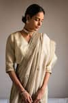 Buy_Shorshe Clothing_Ivory Chanderi Silk And Tissue Stripes Embellished V Neck Pattern Blouse _at_Aza_Fashions