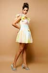 Buy_Ahi Clothing_Multi Color Organza Hand Painted Square Neck Ruffle Sleeve Dress _Online_at_Aza_Fashions