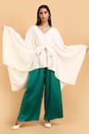 Buy_Label Ivish_White Silk Satin V-neck Kimono Jacket And Green Trouser Set _Online_at_Aza_Fashions