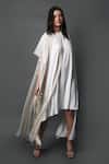 Buy_Swatee Singh_White Crepe Fringe Round Neck Asymmetric Dress _Online_at_Aza_Fashions