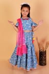 Buy_Lil Drama_Blue Cotton Tassels Jaipuri Floral Print Lehenga Set _Online_at_Aza_Fashions