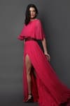 Buy_Swatee Singh_Fuchsia Georgette Solid Bateau Neck Slit Gown _Online_at_Aza_Fashions