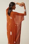 Buy_AMKA_Brown Crepe Print Bandhani Round Neck Desert Rose Cape Skirt Set _Online_at_Aza_Fashions